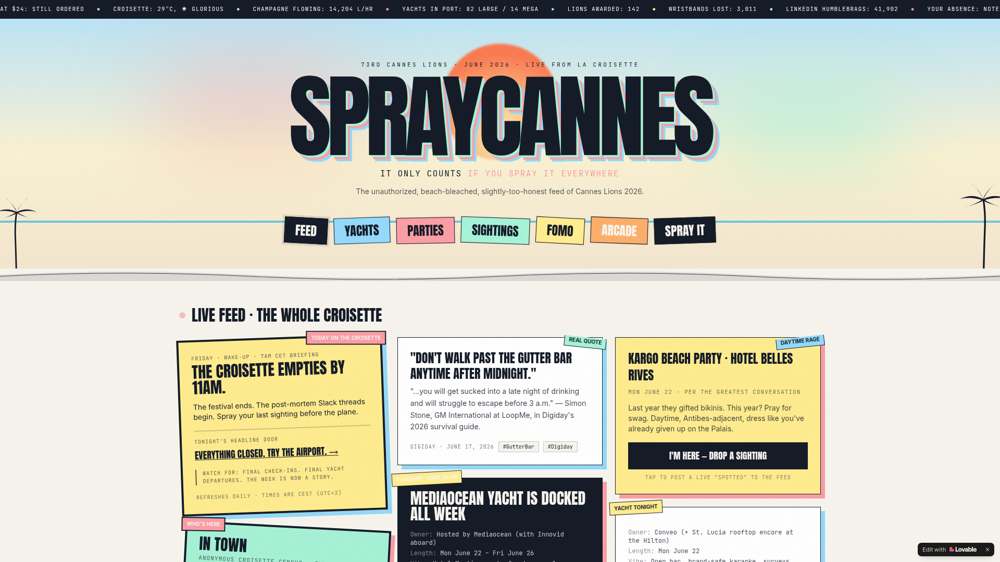 Live screenshot of Spraycannes